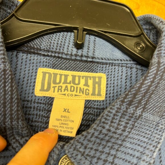 Duluth Trading Jacket XL Blue Flannel Flapjack Fleece Lined Relaxed Shirt Jac - Picture 3 of 12
